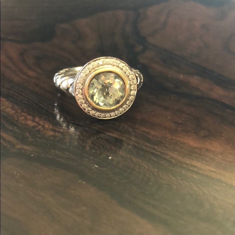 Peridot white and yellow gold ring size 5